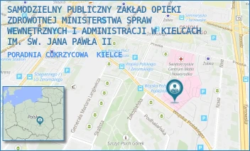 PORADNIA CUKRZYCOWA - SAMODZIELNY PUBLICZNY ZAKŁAD OPIEKI ZDROWOTNEJ MINISTERSTWA SPRAW WEWNĘTRZNYCH I ADMINISTRACJI W KIELCACH IM. ŚW. JANA PAWŁA II - WOJSKA POLSKIEGO 51,  KIELCE