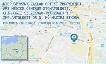 PORADNIA CHIRURGII STOMATOLOGICZNEJ - NIEPUBLICZNY ZAKŁAD OPIEKI ZDROWOTNEJ ARS MEDICA CENTRUM STOMATOLOGII, CHIRURGII SZCZĘKOWO-TWARZOWEJ I IMPLANTOLOGII DR N. M. MACIEJ SIKORA - ZAGÓRSKA 20/12,15,16,  KIELCE