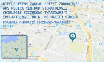 PORADNIA CHIRURGII SZCZĘKOWO-TWARZOWEJ - NIEPUBLICZNY ZAKŁAD OPIEKI ZDROWOTNEJ ARS MEDICA CENTRUM STOMATOLOGII, CHIRURGII SZCZĘKOWO-TWARZOWEJ I IMPLANTOLOGII DR N. M. MACIEJ SIKORA - ZAGÓRSKA 20/12,15,16,  KIELCE
