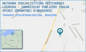 PORADNIA OTOLARYNGOLOGICZNA - WOJSKOWA SPECJALISTYCZNA PRZYCHODNIA LEKARSKA SAMODZIELNY PUBLICZNY ZAKŁAD OPIEKI ZDROWOTNEJ W BRANIEWIE - STEFCZYKA 11,  BRANIEWO