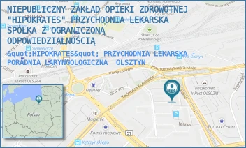 "HIPOKRATES" PRZYCHODNIA LEKARSKA - PORADNIA LARYNGOLOGICZNA - NIEPUBLICZNY ZAKŁAD OPIEKI ZDROWOTNEJ "HIPOKRATES" PRZYCHODNIA LEKARSKA SPÓŁKA Z OGRANICZONĄ ODPOWIEDZIALNOŚCIĄ - DWORCOWA 4A,  OLSZTYN