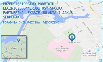 PORADNIA CHIRURGICZNA - PRZEDSIĘBIORSTWO PODMIOTU LECZNICZEGO''ERUDITUS" SPÓŁKA PARTNERSKA LEKARZE JOLANTA I JAKUB SENDERAK - 3 MAJA 17B/32,  WĘGORZEWO