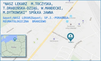 "NASZ LEKARZ" SP.J.-PORADNIA REUMATOLOGICZNA - "NASZ LEKARZ  M.TOCZYSKA, T.DRABIŃSKA-DZIĄG, W.MANDECKI, M.DYTKOWSKI" SPÓŁKA JAWNA - ŻEROMSKIEGO 14 A,  BRANIEWO
