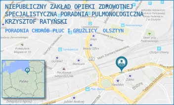 PORADNIA CHORÓB PŁUC I GRUŹLICY - NIEPUBLICZNY ZAKŁAD OPIEKI ZDROWOTNEJ SPECJALISTYCZNA PORADNIA PULMONOLOGICZNA KRZYSZTOF RATYŃSKI - PARTYZANTÓW 36,  OLSZTYN