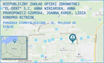 PORADNIA STOMATOLOGICZNA - UL. MYLIUSA 20 - NIEPUBLICZNY ZAKŁAD OPIEKI ZDROWOTNEJ "EL-DENT" S.C. ANNA WINIARSKA, ANNA PROKOPOWICZ-SZUMSKA, JOANNA KUREK, LIDIA KONOPKO-BITNIOK - MYLIUSA 20,  ELBLĄG