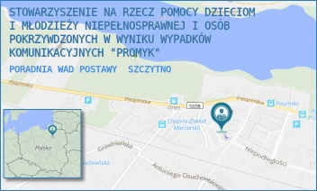 PORADNIA WAD POSTAWY - STOWARZYSZENIE NA RZECZ POMOCY DZIECIOM I MŁODZIEŻY NIEPEŁNOSPRAWNEJ I OSÓB POKRZYWDZONYCH W WYNIKU WYPADKÓW KOMUNIKACYJNYCH "PROMYK" - PASYMSKA 21A,  SZCZYTNO