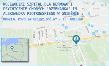 ODDZIAŁ PSYCHIATRYCZNY OGÓLNY - 15 - WOJEWÓDZKI SZPITAL DLA NERWOWO I PSYCHICZNIE CHORYCH "DZIEKANKA" IM. ALEKSANDRA PIOTROWSKIEGO W GNIEŹNIE - POZNAŃSKA 15,  GNIEZNO