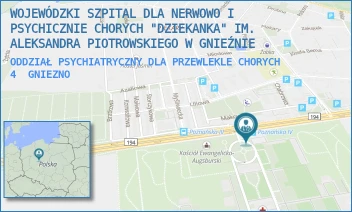 ODDZIAŁ PSYCHIATRYCZNY DLA PRZEWLEKLE CHORYCH 4 - WOJEWÓDZKI SZPITAL DLA NERWOWO I PSYCHICZNIE CHORYCH "DZIEKANKA" IM. ALEKSANDRA PIOTROWSKIEGO W GNIEŹNIE - POZNAŃSKA 15,  GNIEZNO