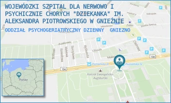 ODDZIAŁ PSYCHOGERIATRYCZNY DZIENNY - WOJEWÓDZKI SZPITAL DLA NERWOWO I PSYCHICZNIE CHORYCH "DZIEKANKA" IM. ALEKSANDRA PIOTROWSKIEGO W GNIEŹNIE - POZNAŃSKA 15,  GNIEZNO