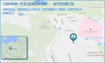 ODDZIAŁ REHABILITACJI DZIENNEJ OBOK SZPITALA - CENTRUM PIELĘGNIARSKO - OPIEKUŃCZE - GROTA ROWECKIEGO 9K,  RAWICZ