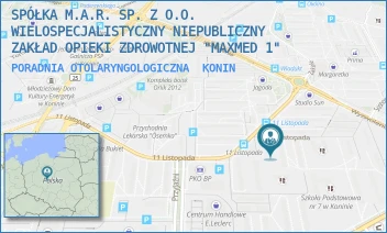 PORADNIA OTOLARYNGOLOGICZNA - SPÓŁKA M.A.R. SP. Z O.O. WIELOSPECJALISTYCZNY NIEPUBLICZNY ZAKŁAD OPIEKI ZDROWOTNEJ "MAXMED 1" - 11 LISTOPADA 26,  KONIN