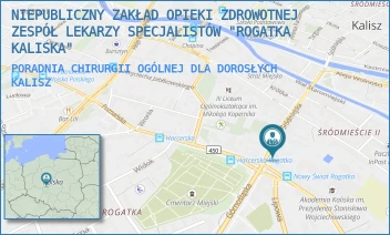 PORADNIA CHIRURGII OGÓLNEJ DLA DOROSŁYCH - NIEPUBLICZNY ZAKŁAD OPIEKI ZDROWOTNEJ ZESPÓŁ LEKARZY SPECJALISTÓW "ROGATKA KALISKA" - ŚRÓDMIEJSKA 34,  KALISZ