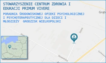PORADNIA ŚRODOWISKOWEJ OPIEKI PSYCHOLOGICZNEJ I PSYCHOTERAPEUTYCZNEJ DLA DZIECI I MŁODZIEŻY - STOWARZYSZENIE CENTRUM ZDROWIA I EDUKACJI PRIMUM VIVERE - ZBOŻOWA 26,  GRODZISK WIELKOPOLSKI