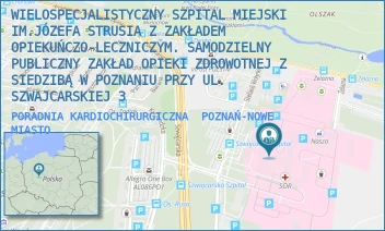 PORADNIA KARDIOCHIRURGICZNA - WIELOSPECJALISTYCZNY SZPITAL MIEJSKI IM.JÓZEFA STRUSIA Z ZAKŁADEM OPIEKUŃCZO-LECZNICZYM. SAMODZIELNY PUBLICZNY ZAKŁAD OPIEKI ZDROWOTNEJ Z SIEDZIBĄ W POZNANIU PRZY UL. SZWAJCARSKIEJ 3 - SZWAJCARSKA 3,  POZNAŃ-NOWE MIASTO