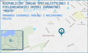 PORADNIA CHIRURGII OGÓLNEJ I NACZYNIOWEJ - NIEPUBLICZNY ZAKŁAD SPECJALISTYCZNEJ I PIELĘGNIARSKIEJ OPIEKI ZDROWOTNEJ "MEDYK" - ZAGORZYNEK 34,  KALISZ