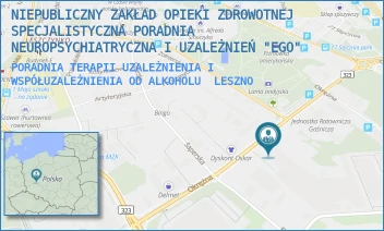 PORADNIA TERAPII UZALEŻNIENIA I WSPÓŁUZALEŻNIENIA OD ALKOHOLU - NIEPUBLICZNY ZAKŁAD OPIEKI ZDROWOTNEJ SPECJALISTYCZNA PORADNIA NEUROPSYCHIATRYCZNA I UZALEŻNIEŃ "EGO" - OKRĘŻNA 20,  LESZNO