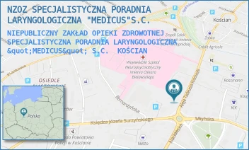 NIEPUBLICZNY ZAKŁAD OPIEKI ZDROWOTNEJ SPECJALISTYCZNA PORADNIA LARYNGOLOGICZNA "MEDICUS" S.C. - NZOZ SPECJALISTYCZNA PORADNIA LARYNGOLOGICZNA "MEDICUS"S.C. S. TOMASZYK-KOZŁOWSKA, D. KOZŁOWSKI - AL. KOŚCIUSZKI 32/1,  KOŚCIAN