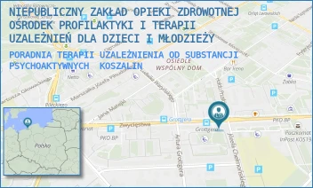 PORADNIA TERAPII UZALEŻNIENIA OD SUBSTANCJI PSYCHOAKTYWNYCH - NIEPUBLICZNY ZAKŁAD OPIEKI ZDROWOTNEJ OŚRODEK PROFILAKTYKI I TERAPII UZALEŻNIEŃ DLA DZIECI I MŁODZIEŻY - ZWYCIĘSTWA 168,  KOSZALIN