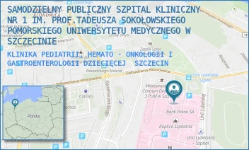 KLINIKA PEDIATRII, HEMATO - ONKOLOGII I GASTROENTEROLOGII DZIECIĘCEJ - UNIWERSYTECKI SZPITAL KLINICZNY NR 1 IM. PROF. TADEUSZA SOKOŁOWSKIEGO PUM W SZCZECINIE - UNII LUBELSKIEJ 1,  SZCZECIN