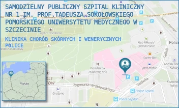 KLINIKA CHORÓB SKÓRNYCH I WENERYCZNYCH - UNIWERSYTECKI SZPITAL KLINICZNY NR 1 IM. PROF. TADEUSZA SOKOŁOWSKIEGO PUM W SZCZECINIE - SIEDLECKA 2,  POLICE