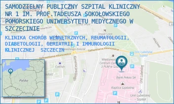 KLINIKA CHORÓB WEWNĘTRZNYCH, REUMATOLOGII, DIABETOLOGII, GERIATRII I IMMUNOLOGII KLINICZNEJ - UNIWERSYTECKI SZPITAL KLINICZNY NR 1 IM. PROF. TADEUSZA SOKOŁOWSKIEGO PUM W SZCZECINIE - UNII LUBELSKIEJ 1,  SZCZECIN