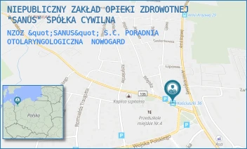 NZOZ "SANUS" S.C. PORADNIA OTOLARYNGOLOGICZNA - NIEPUBLICZNY ZAKŁAD OPIEKI ZDROWOTNEJ "SANUS" SPÓŁKA CYWILNA - KOŚCIUSZKI 36,  NOWOGARD
