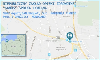 NZOZ "SANUS" S.C. PORADNIA CHORÓB PŁUC I GRUŹLICY - NIEPUBLICZNY ZAKŁAD OPIEKI ZDROWOTNEJ "SANUS" SPÓŁKA CYWILNA - KOŚCIUSZKI 36,  NOWOGARD