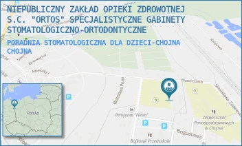PORADNIA STOMATOLOGICZNA DLA DZIECI-CHOJNA - NIEPUBLICZNY ZAKŁAD OPIEKI ZDROWOTNEJ S.C. "ORTOS" SPECJALISTYCZNE GABINETY STOMATOLOGICZNO-ORTODONTYCZNE - DWORCOWA 1,  CHOJNA