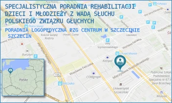 PORADNIA LOGOPEDYCZNA PZG CENTRUM W SZCZECINIE - SPECJALISTYCZNA PORADNIA REHABILITACJI DZIECI I MŁODZIEŻY Z WADĄ SŁUCHU POLSKIEGO ZWIĄZKU GŁUCHYCH - NIEDZIAŁKOWSKIEGO 19/1,  SZCZECIN