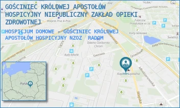 HOSPICJUM DOMOWE - GOŚCINIEC KRÓLOWEJ APOSTOŁÓW HOSPICYJNY NZOZ - GOŚCINIEC KRÓLOWEJ APOSTOŁÓW HOSPICYJNY NIEPUBLICZNY ZAKŁAD OPIEKI ZDROWOTNEJ - WIEJSKA 2,  RADOM