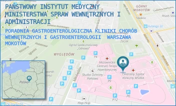 PORADNIA GASTROENTEROLOGICZNA KLINIKI CHORÓB WEWNĘTRZNYCH I GASTROENTEROLOGII - PAŃSTWOWY INSTYTUT MEDYCZNY MINISTERSTWA SPRAW WEWNĘTRZNYCH I ADMINISTRACJI - WOŁOSKA 137,  WARSZAWA MOKOTÓW