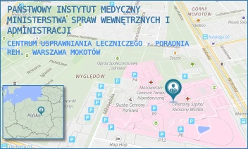 CENTRUM USPRAWNIANIA LECZNICZEGO - PORADNIA REH. - PAŃSTWOWY INSTYTUT MEDYCZNY MINISTERSTWA SPRAW WEWNĘTRZNYCH I ADMINISTRACJI - WOŁOSKA 137,  WARSZAWA MOKOTÓW
