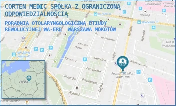 PORADNIA OTOLARYNGOLOGICZNA ETIUDY REWOLUCYJNEJ WA-ERE - CORTEN MEDIC SPÓŁKA Z OGRANICZONĄ ODPOWIEDZIALNOŚCIĄ - ETIUDY REWOLUCYJNEJ 48,  WARSZAWA MOKOTÓW