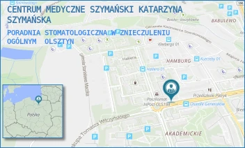 PORADNIA STOMATOLOGICZNA W ZNIECZULENIU OGÓLNYM - CENTRUM MEDYCZNE SZYMAŃSKI KATARZYNA SZYMAŃSKA - GEN. JÓZEFA HALLERA 4 B,  OLSZTYN