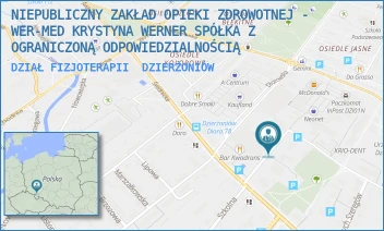 DZIAŁ FIZJOTERAPII - NIEPUBLICZNY ZAKŁAD OPIEKI ZDROWOTNEJ - WER-MED KRYSTYNA WERNER SPÓŁKA Z OGRANICZONĄ ODPOWIEDZIALNOŚCIĄ - UL. PARKOWA 7;9,  DZIERŻONIÓW